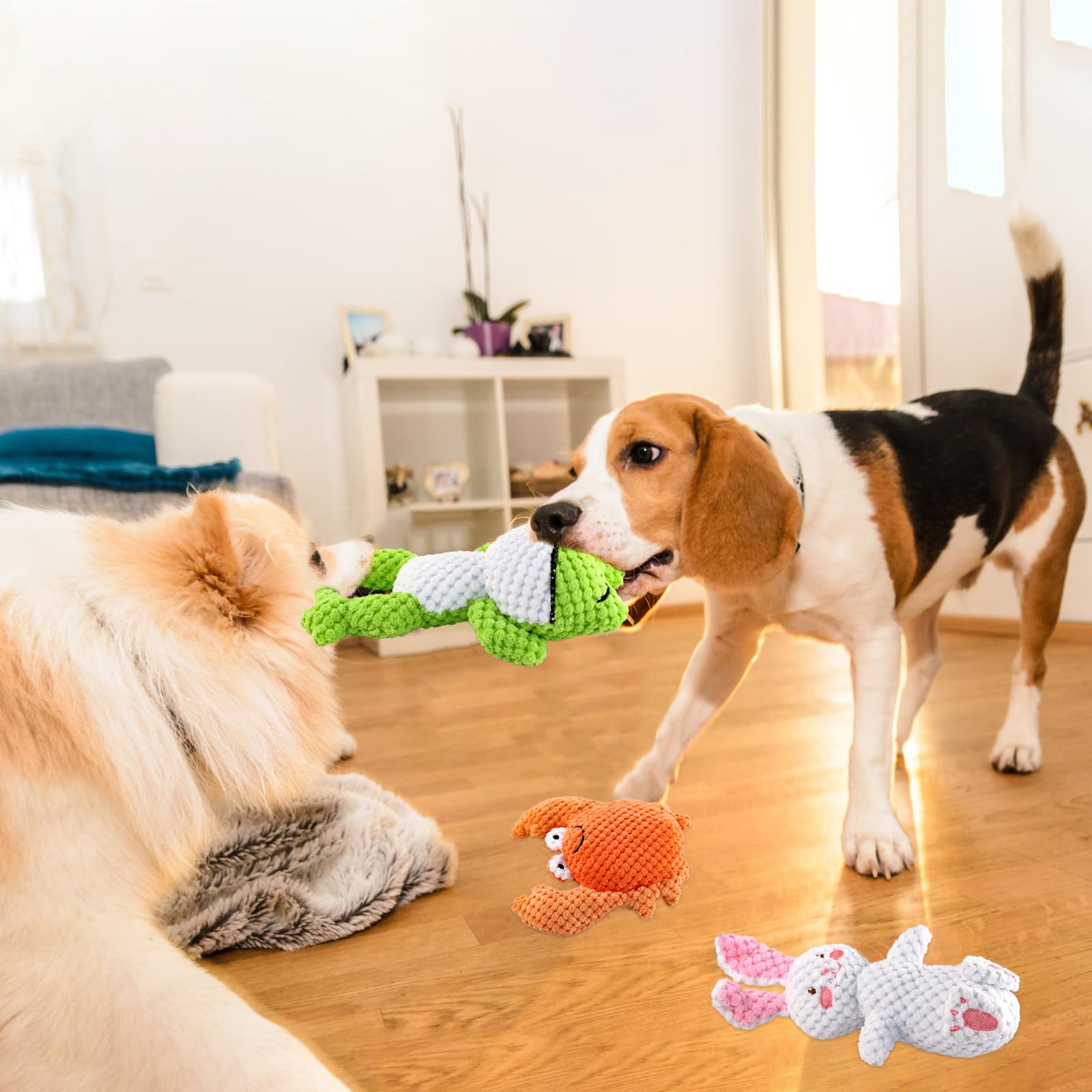 4 PCS Juguetes para Perro con Chirriador Squeaky, Lindos Interactivos Juguetes de Peluche Suave para Perros Pequeños para Aliviar el Aburrimiento, hasta 12 kg