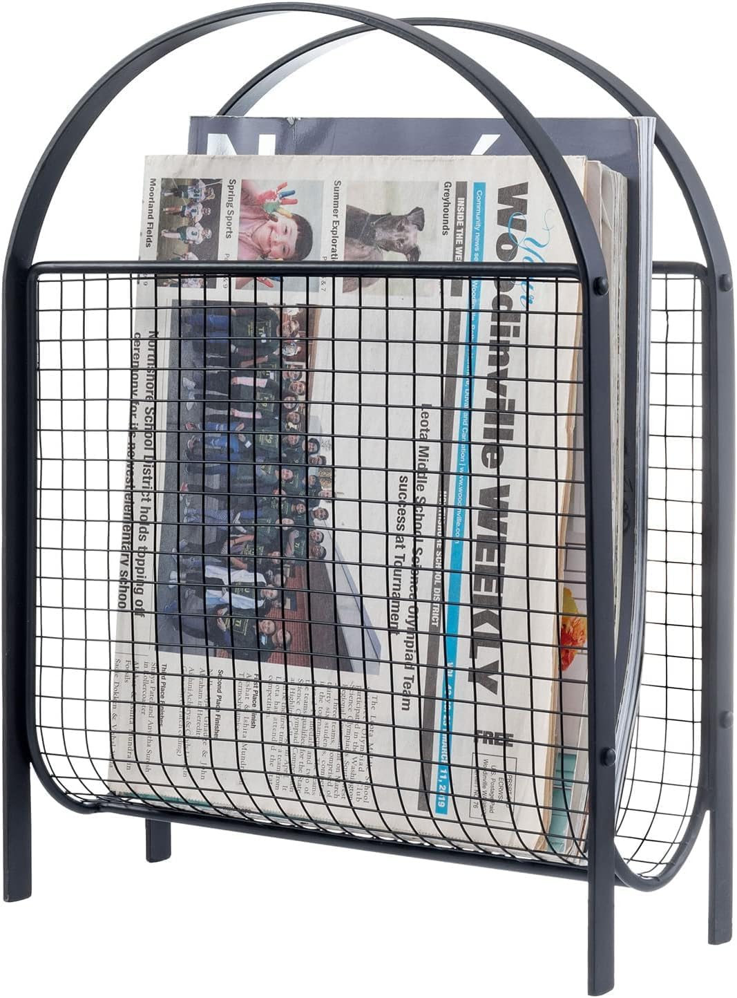 OGFC 28426 Mid-Century Design Magazine Rack, Matte Black Tone Metal Mesh Freestanding Magazine Organizer Holder Sling-image-14