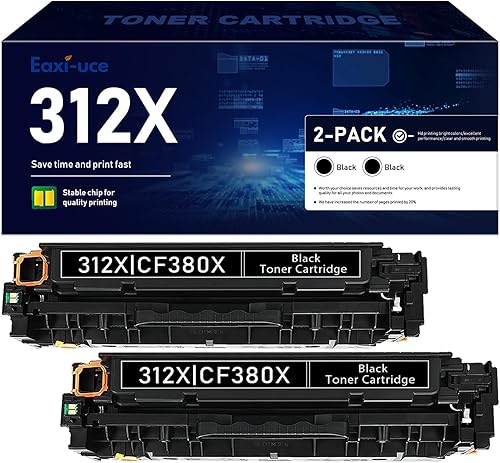 Cartuchos de tóner negros de alto rendimiento 312X (paquete de 2) cartucho de tóner compatible con CF380X de repuesto para impresora HP 312X 312A