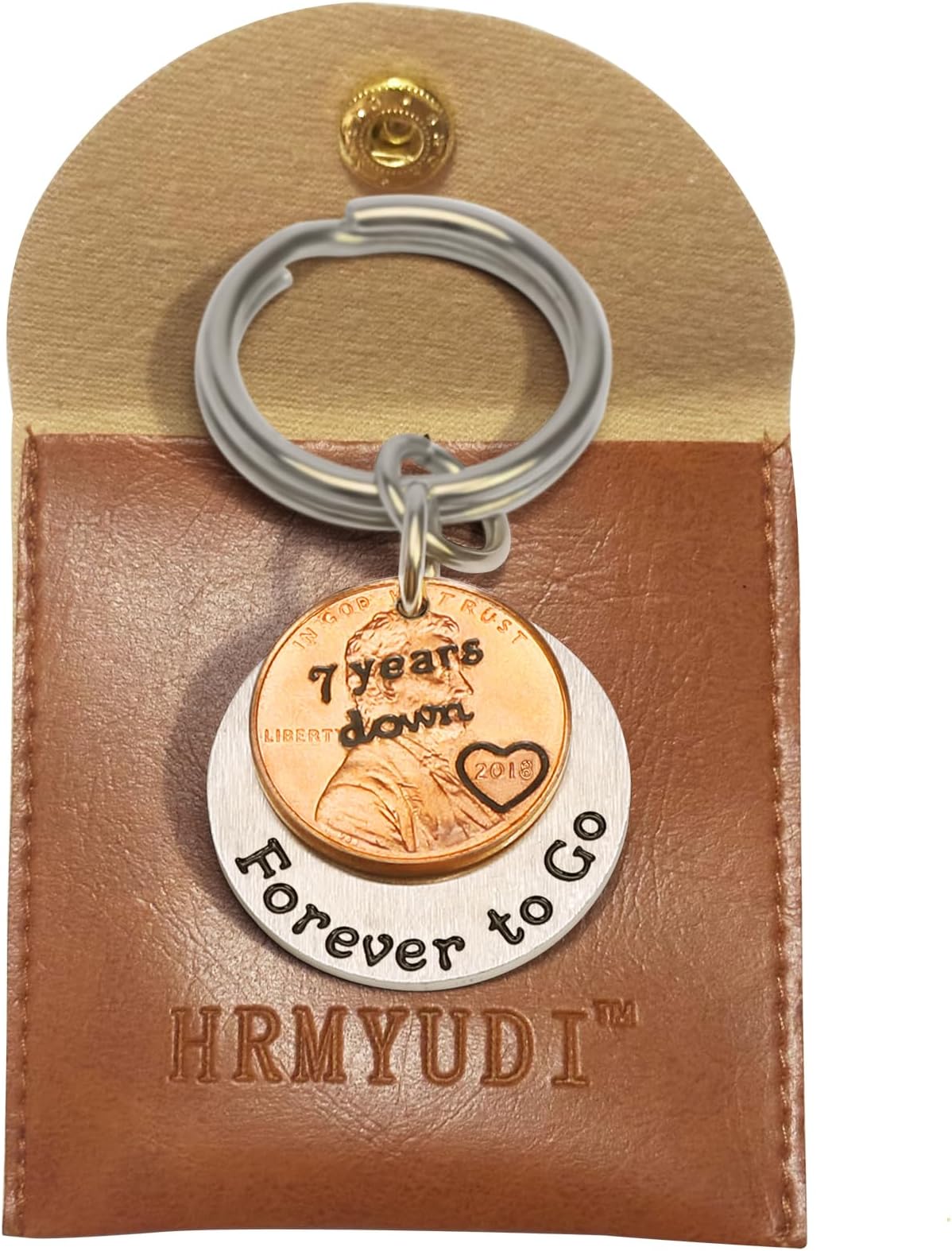 Copper Gifts for 7th Anniversary, 7 Years Anniversary Copper Gift Coin Keychain with a 2018 Penny, 7 Years Down and Forever To Go Keyring, Anniversary Present for Man Woman