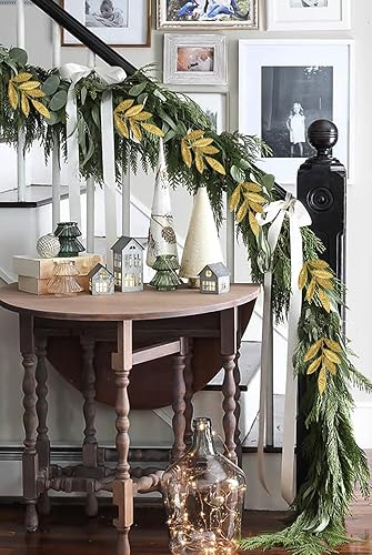 Miniatura 5 de DILATATA 20 piezas de hojas de acebo con purpurina de Navidad de 11 pulgadas, color azul artificial, para árbol de Navidad, guirnalda de bricolaje,