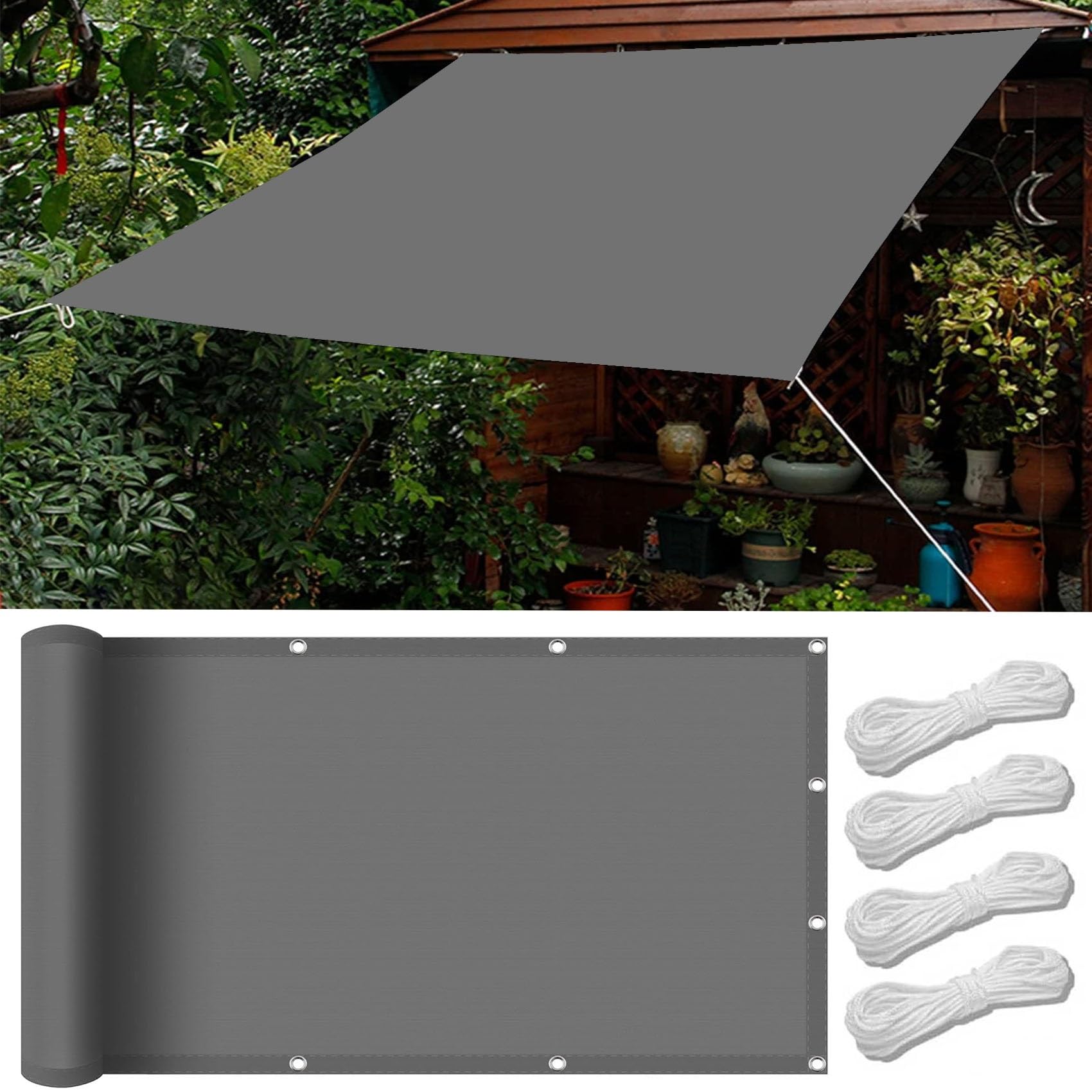 KLGFBDC Dark Grey Sun Sail Canopy 3x6.5m UV Protection Wind Resistant Shade for Garden Patio Camping Durable Outdoor Sunshade with Eyelets