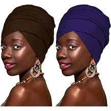 2 Pieces Stretch Head Wraps for Black Women, Lightweight Turban Head Scarf Hair Wraps for Womens Hair