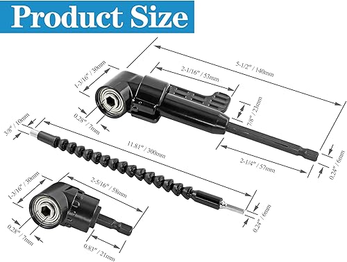 Miniatura 3 de Soporte de broca de ángulo recto negro de 105 grados, destornillador hexagonal de 14 pulgadas y kit de brocas de extensión de ángulo flexible para