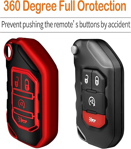 Miniatura 8 de Sindeda Funda para llavero Jeep con llavero suave de protección completa para llave, Rosado, 4 botones