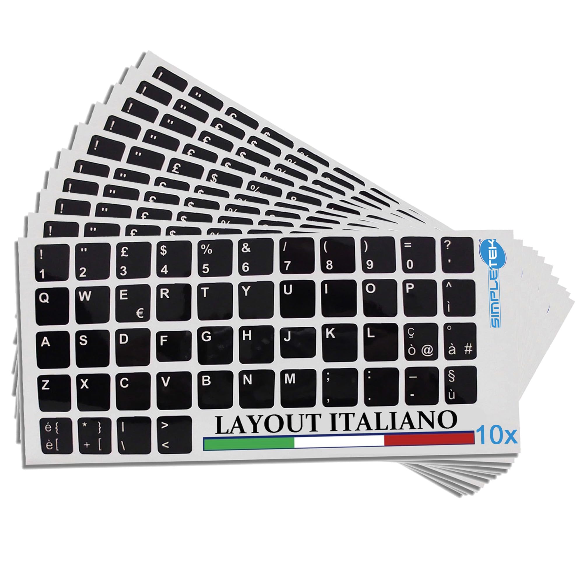 Autocollants clavier PC portable QWERTY italien noir et blanc 13x11mm