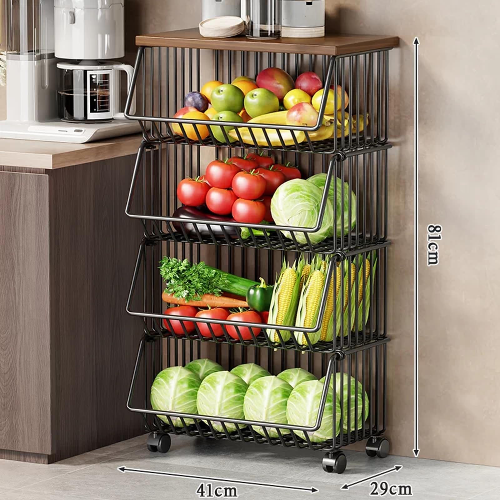 Carrello da cucina Carrello portaoggetti con ruote, cestino for frutta da cucina e ripiano for organizer for giocattoli, snack(Grande)