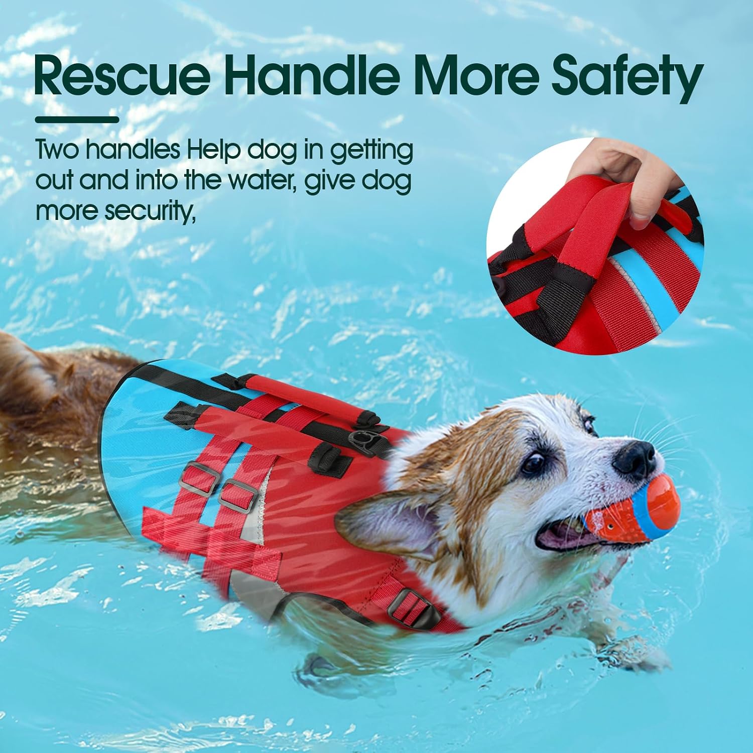 Kuoser Dog Life Jacket with Reflective Strips, High Visibility Dogs Swim Vest with Rescue Handle, Adjustable Dog Life Vest for Swimming, Boating, Pool & Beach, Doggy Lifejacket Small Medium Large Dogs