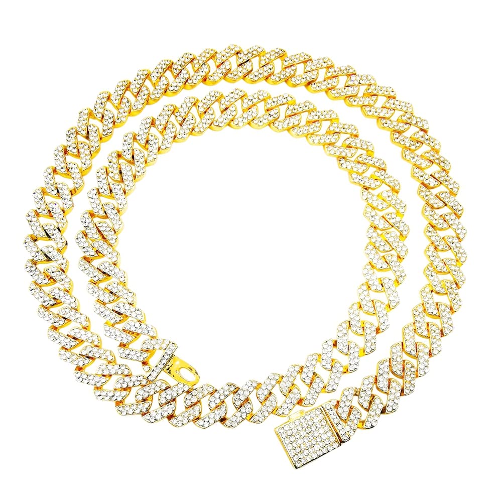 Silver or Gold Enamel Cuban Link Chain for Men,Colorful Chunky Cuban Necklaces for Women,Hip Hop Iced Out Cuban Chains 16-30 Inch, 16", Crystal, Diamond