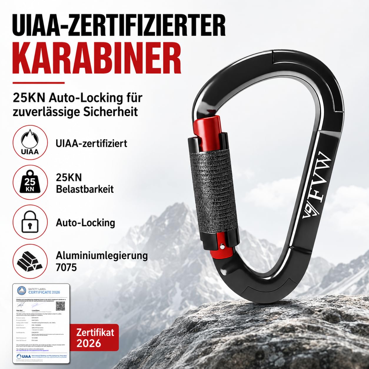 Robusti moschettoni da arrampicata, 25 kN, chiusura automatica, clip per amache, altalene, guinzaglio e imbracatura, campeggio, escursionismo e uso quotidiano