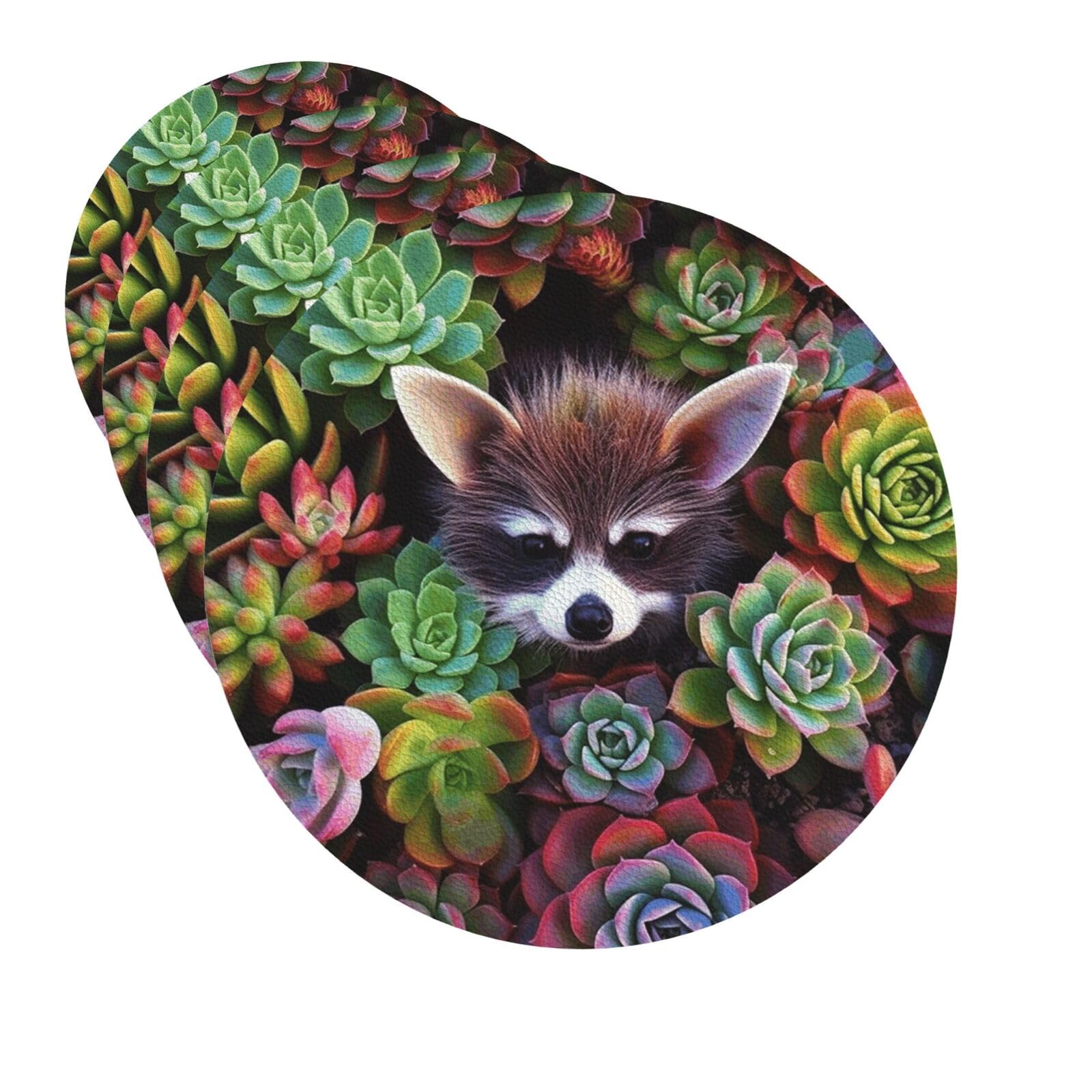 Drink Coasters Set of 4 Quick-Dry Leather Coaster Colorful Succulents Plants Coasters for Drinks Coffee Cup Mat Tabletop Protection Heat Resistant Coaster for Kitchen Bar Office Home Decor