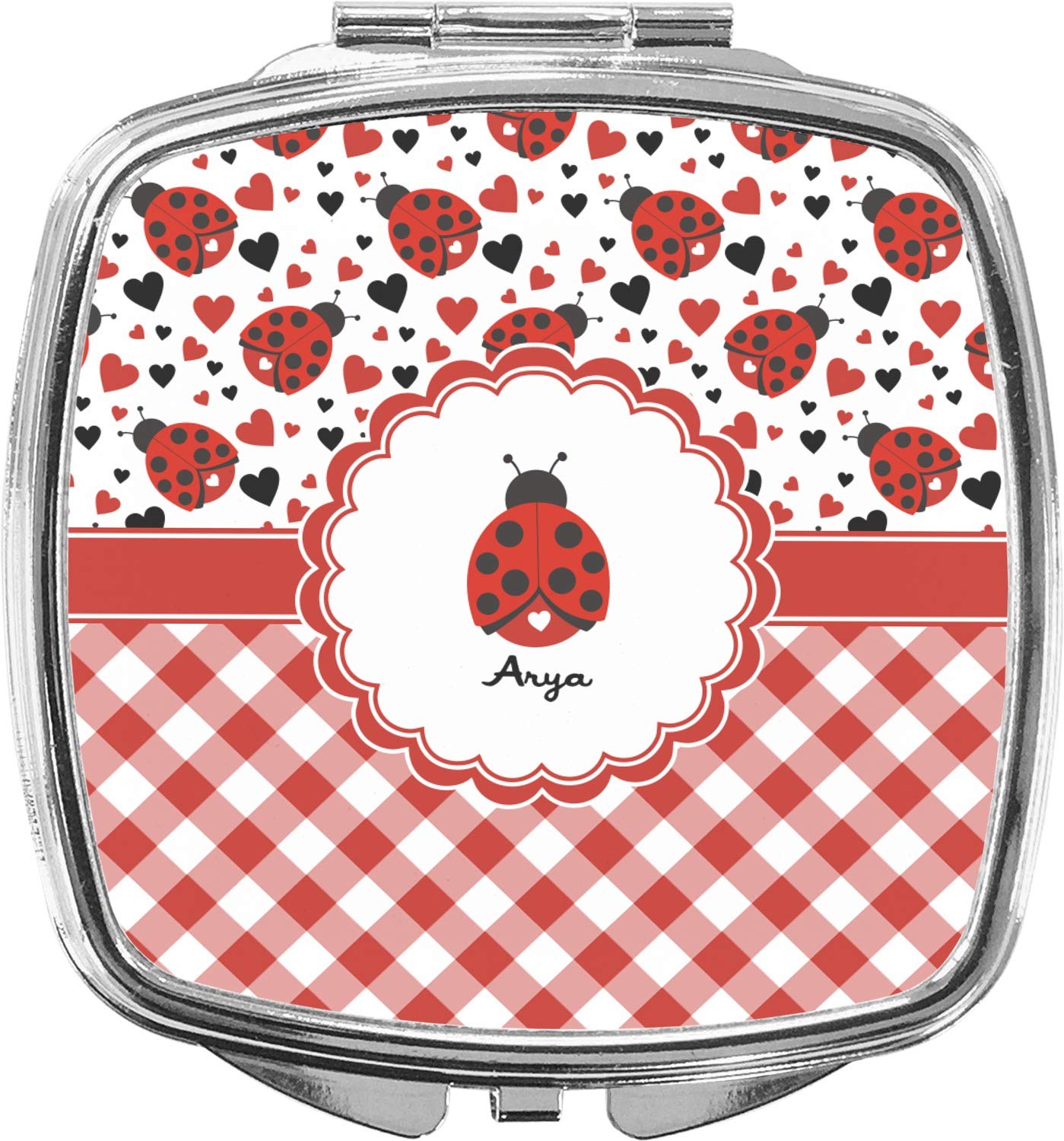 RNK Shops Ladybugs & Gingham Compact Makeup Mirror (Personalized)