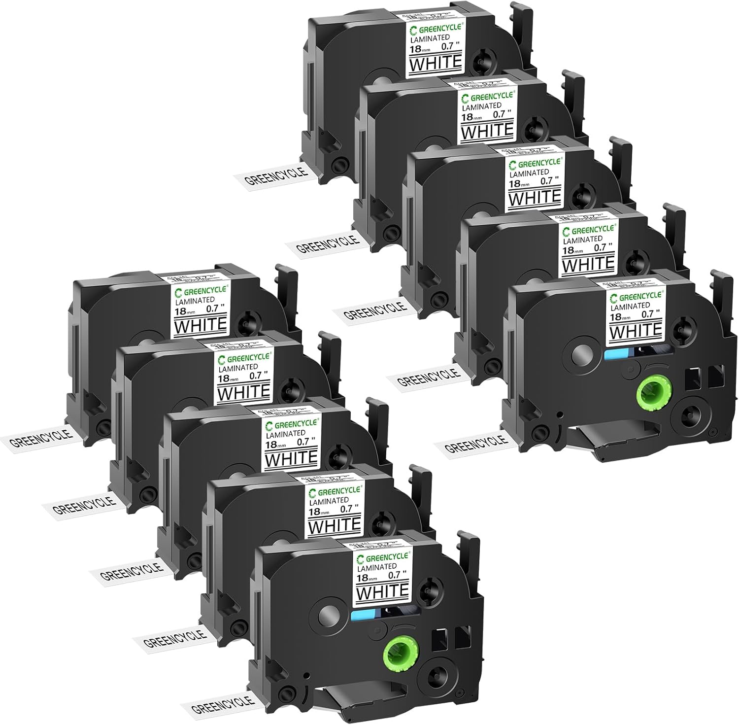 GREENCYCLE 18mm Label Maker Tape Compatible for Brother P-Touch TZe-241 18mm 0.7'' Laminated White TZ-241 TZe241 Black on White TZe TZ Tape for Ptouch PT-D400 D410 D600 D610BT P700 P750W, 10 Pack