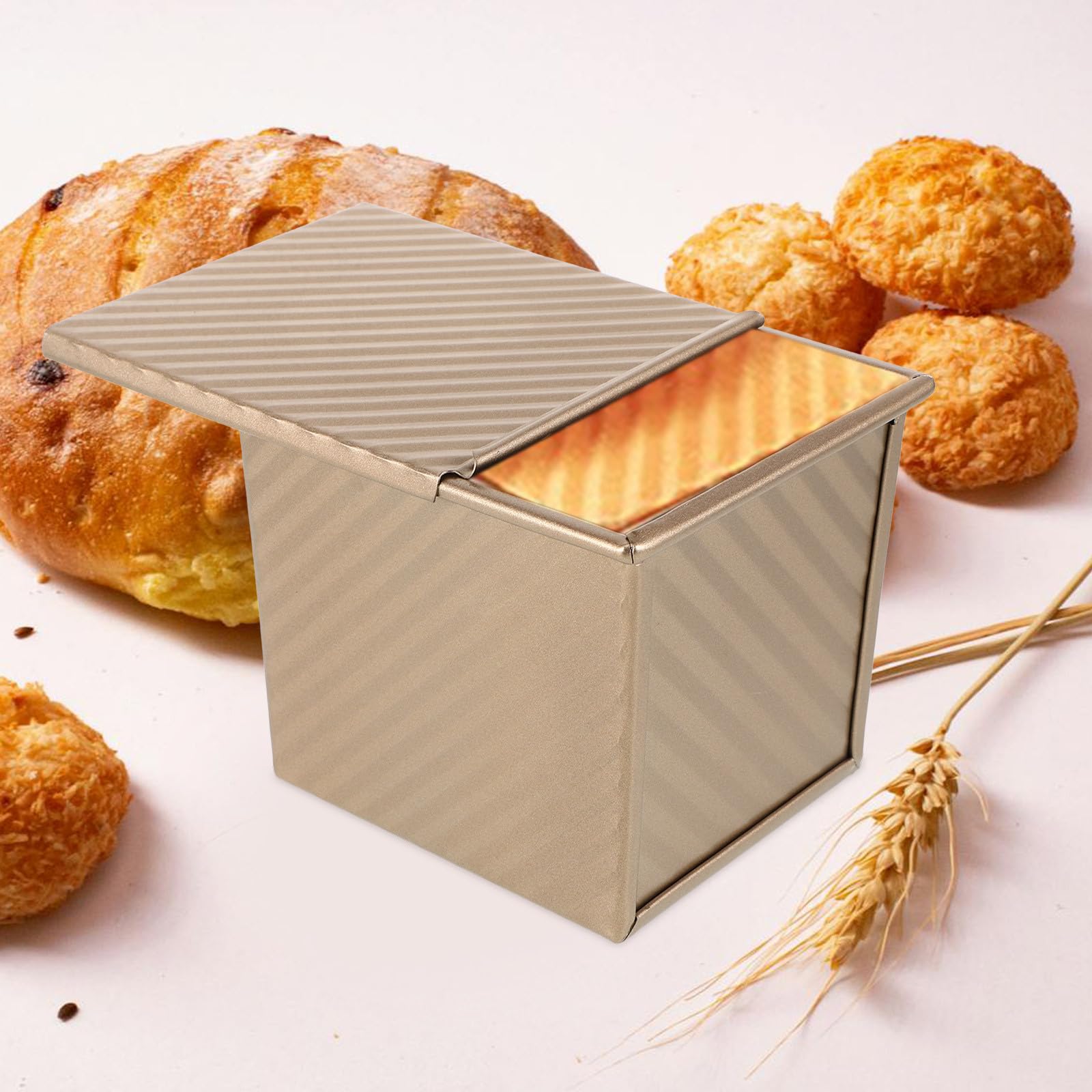 Mini Molde para Hornear Pan con Tapa 200g Pequeño de Acero con Recubrimiento Antiadherente para Horno Uso en Casa y Panadería Profesional