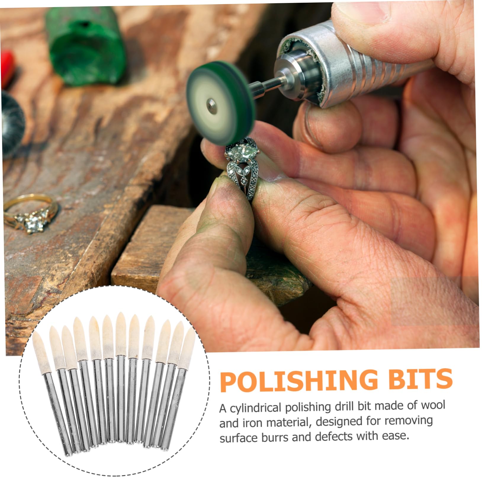 MUCKLILY 12pcs Wool Felt Drill Bit Set 3mm Polishing Bit for Jewelry Watch Ceramic 1/8 Shank