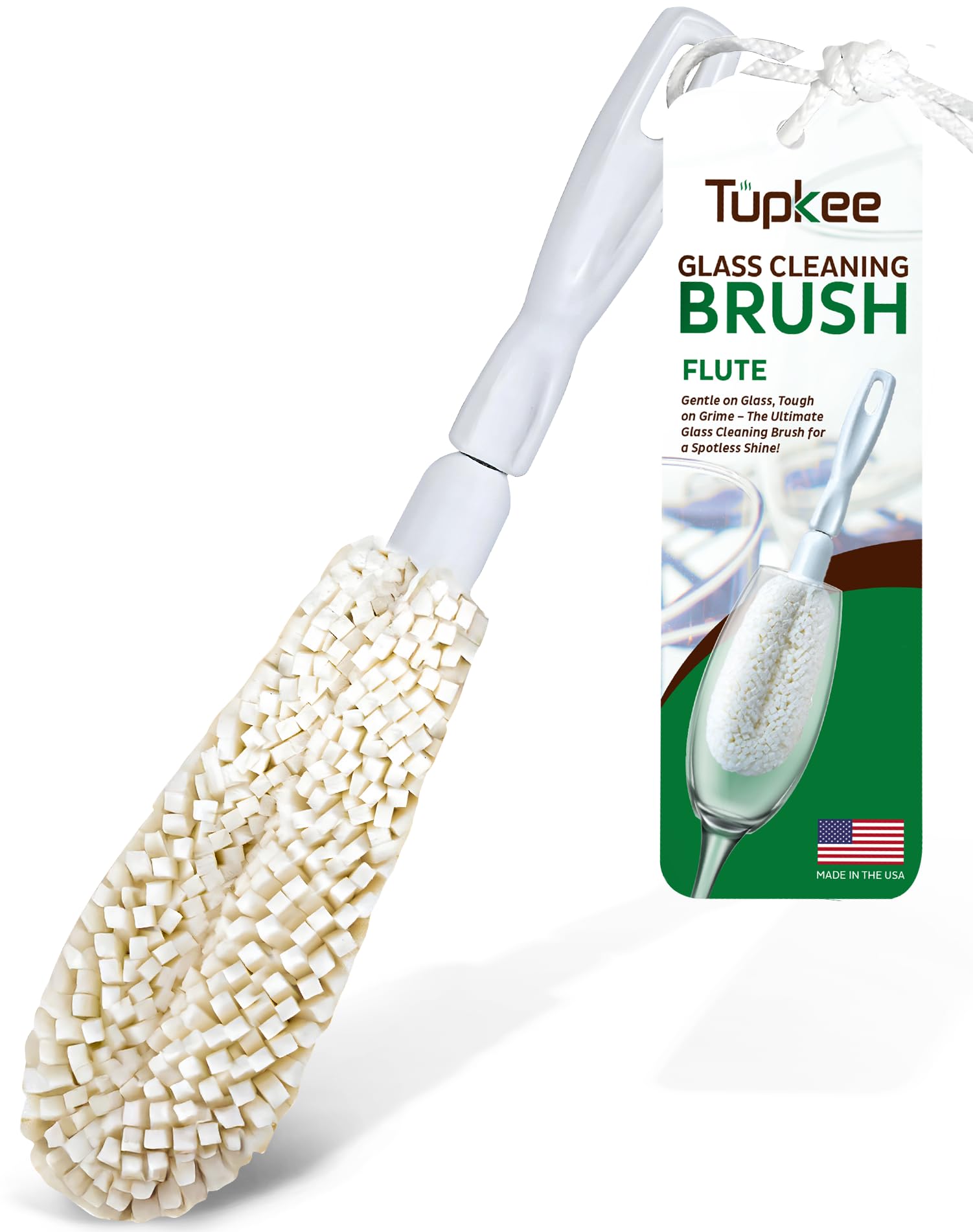 Tupkee White Wine Glass Cleaning Brush – Soft Non-Scratch Foam Bristles, Dishwasher Safe – Flute And Stemware Wine Glass Cleaner Brush For Crystal, Champagne Glasses, Bottle, Mug & Tumbler – Made In The Usa