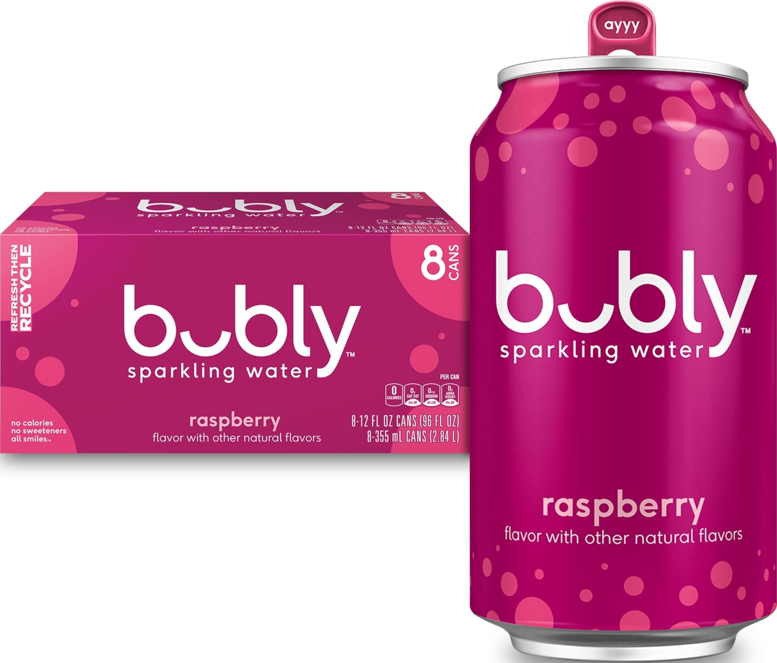 Sparkling Water, Raspberry, 12 Fl Oz Cans (8 Pack) | Zero Sugar, Zero Calories, Seltzer Water