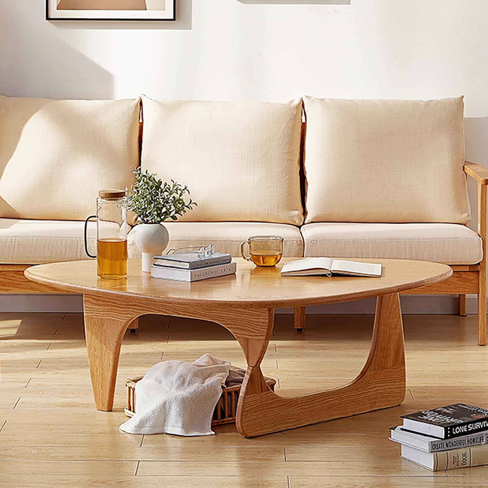 FUYAOTriangle Coffee Table Rubber Wood,Mid-Century Modern Coffee Table Abstract End Table,Small Center Table Wooden Coffee Table for Living Room Home Office