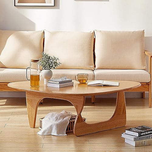 Miniatura 9 de Mesa auxiliar triangular de madera de caucho, mesa de centro moderna de mediados de siglo para sala de estar, mesa auxiliar abstracta de madera para