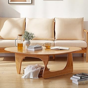 Triangle Coffee Table Rubber Wood,Mid-Century Modern Coffee Table for Living Room,Abstract End Table Center Table Wooden Coffee Table for Home Office43.3" Lx31 Wx16 H, Natural