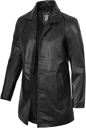 fjackets Men's Leather Coat - Real Lambskin 3/4 Length Long Jacket | Carcoat Style Outerwear