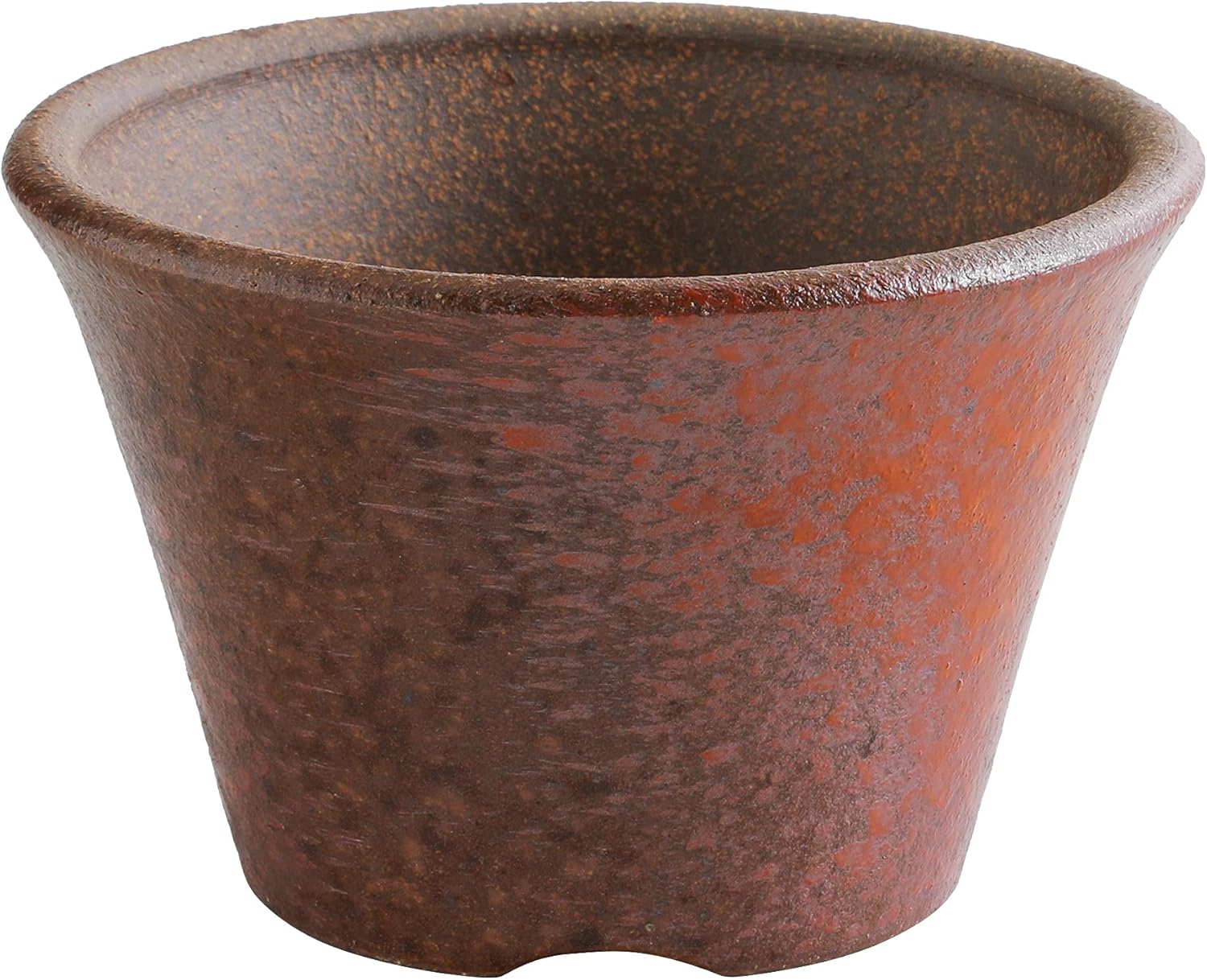 Wazakura Banko Series Small Handmade Rounded Ceramic Bonsai Pot with Drainage Hole 4.3 in (110mm) Made in Japan, Garden Trainning Contanaire, Flower Succulent Houseplant Planter - Red Clay