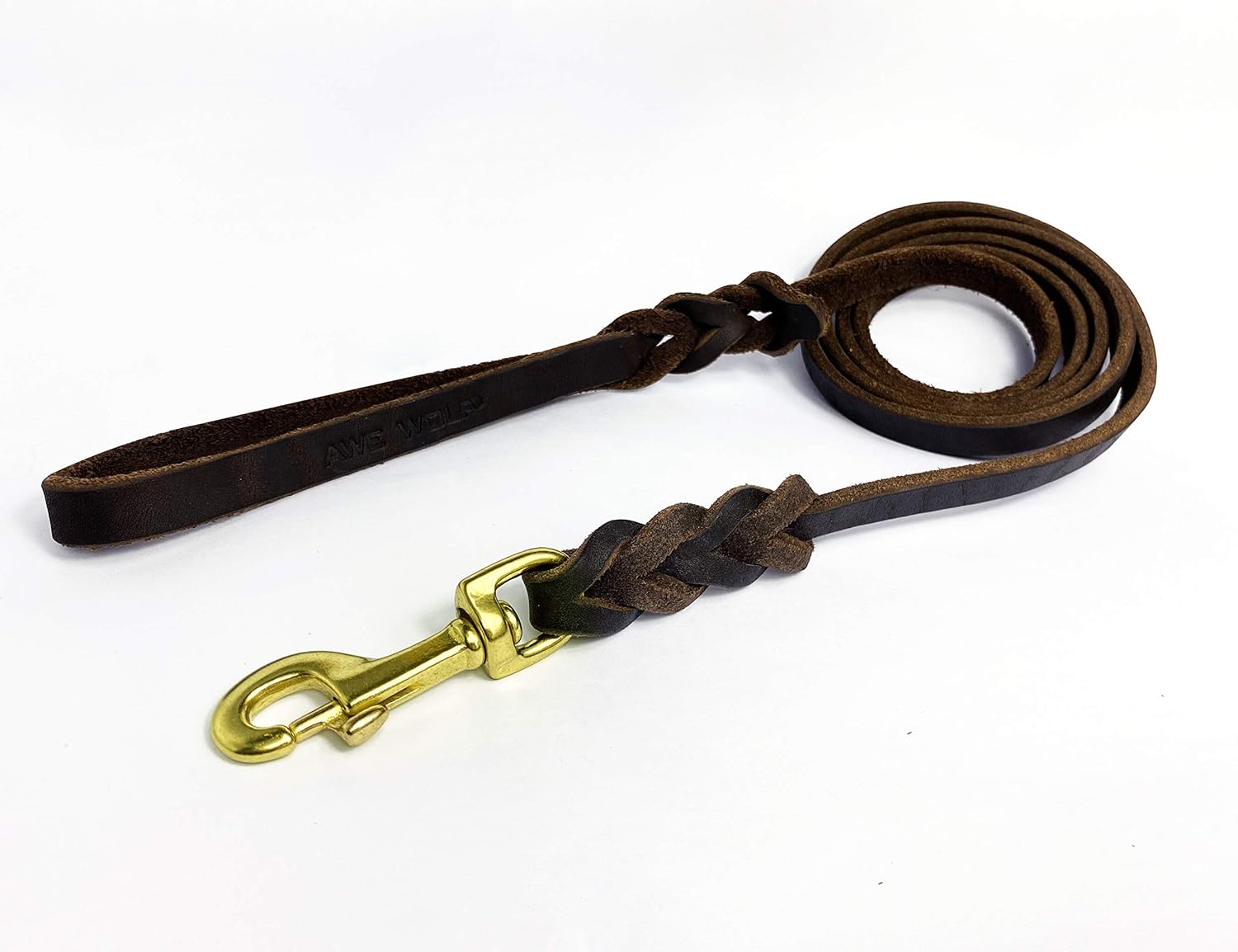 AWE WOLF Durable Genuine Leather Dog Leash 4FT Dog Training Leash