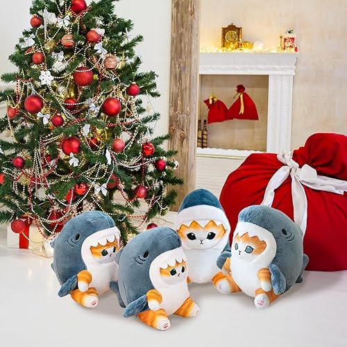 Miniatura 7 de Lindo juguete de peluche de gato de tiburón de 12 pulgadas, muñeca de peluche suave de gatito de tiburón, regalo de Navidad y cumpleaños para niños