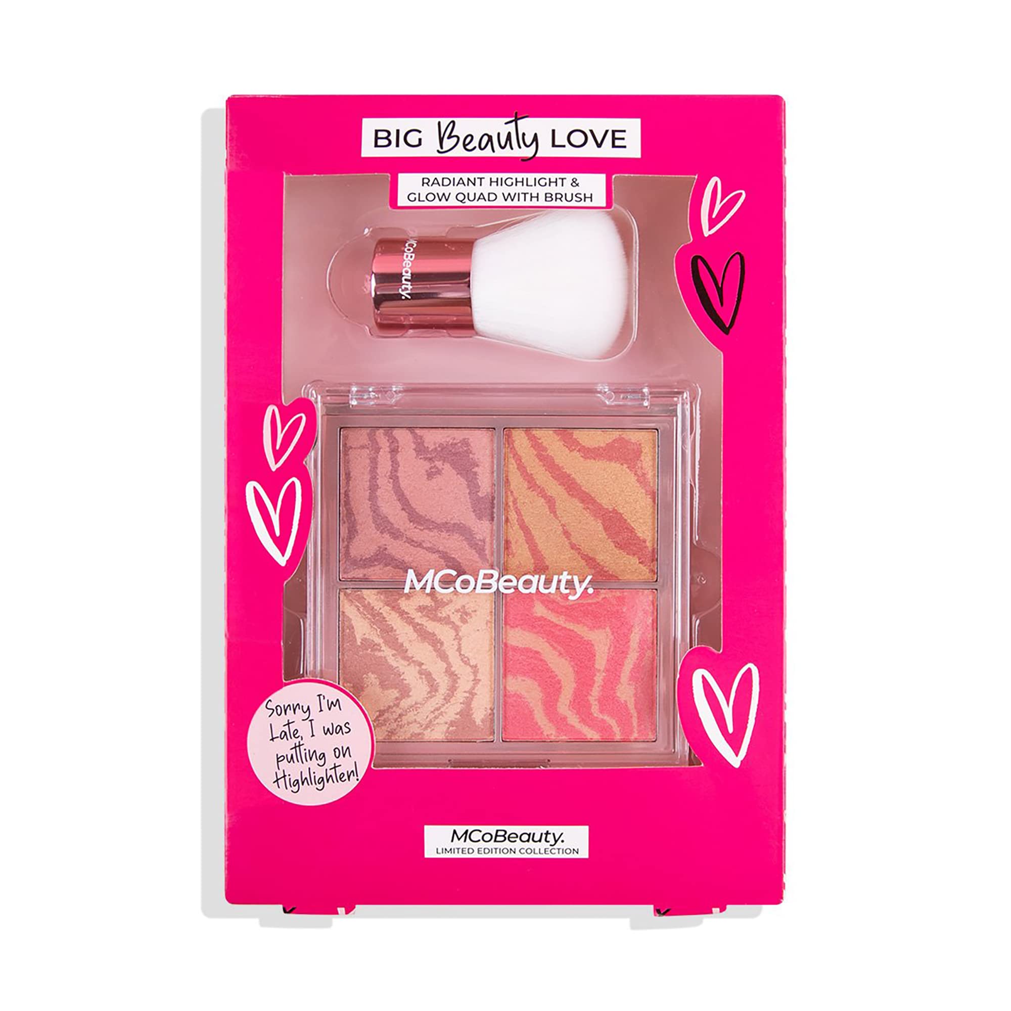 MCoBeautyBig Beauty Love Radiant Highlight And Glow Quad With Brush - Features A Variety Of Bronzer, Blush And Highlighters For Customized Glow - Finely Milled Powder Gives A Soft-Focus Finish - 2 Pc