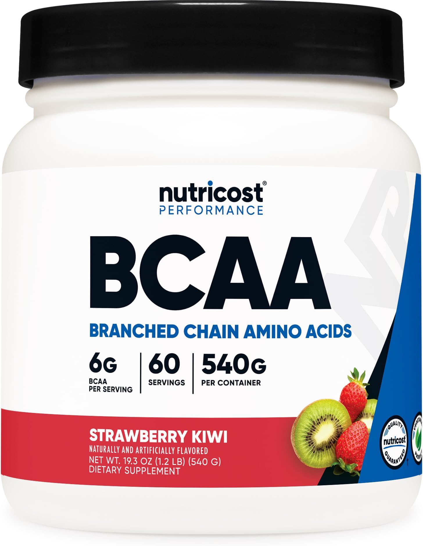 BCAA Powder 60 Servings (Strawberry Kiwi Flavor) 2:1:1, Non-GMO, Gluten Free