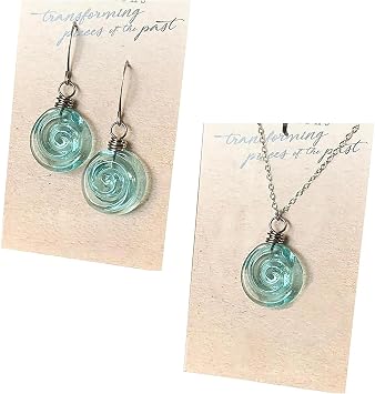 Glass Spiral Earrings, Handmade Drop Earrings/Necklace, Beach Jewelry Inspirational Gifts for Women, Mom, Sister Mix