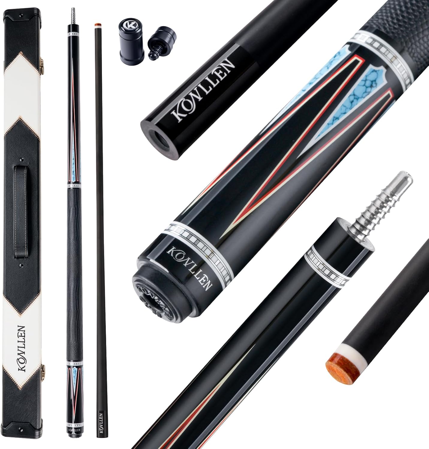 KONLLEN Carbon Fiber Pool Cue 2.0 – 58" Low Deflection Performance Cue for Improved Accuracy & Consistency, 12.5mm Tip, Pro Taper