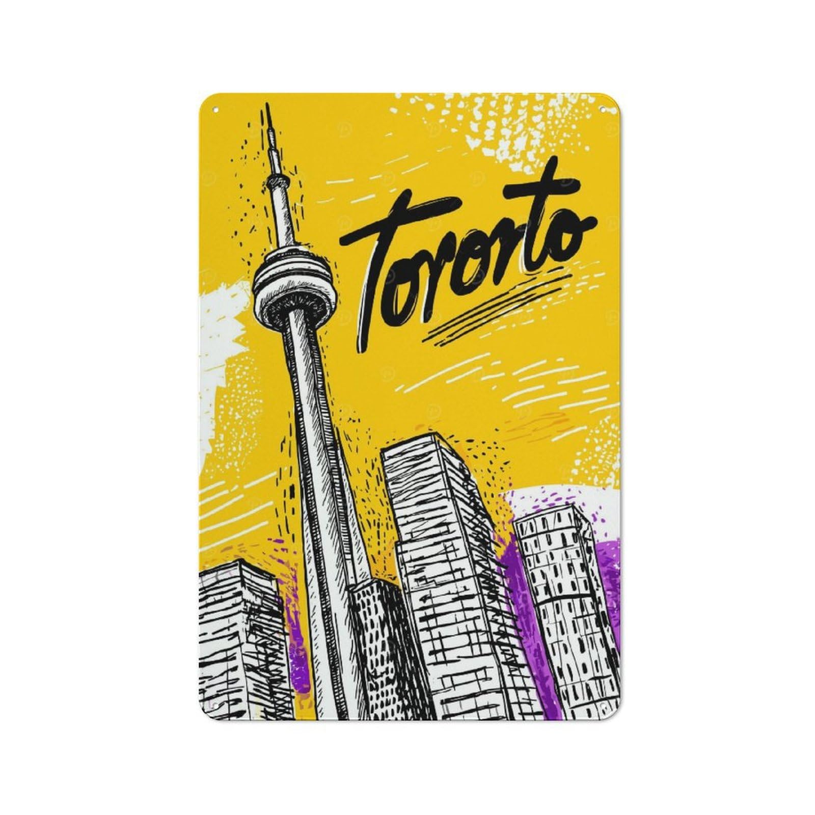 Junmoney Toronto Cityscape Illustration Country Vintage Metal Wall Decor 30X20cm, Farmhouse Metal Sign For Kitchen, Cottage, Porch Or Garden Room