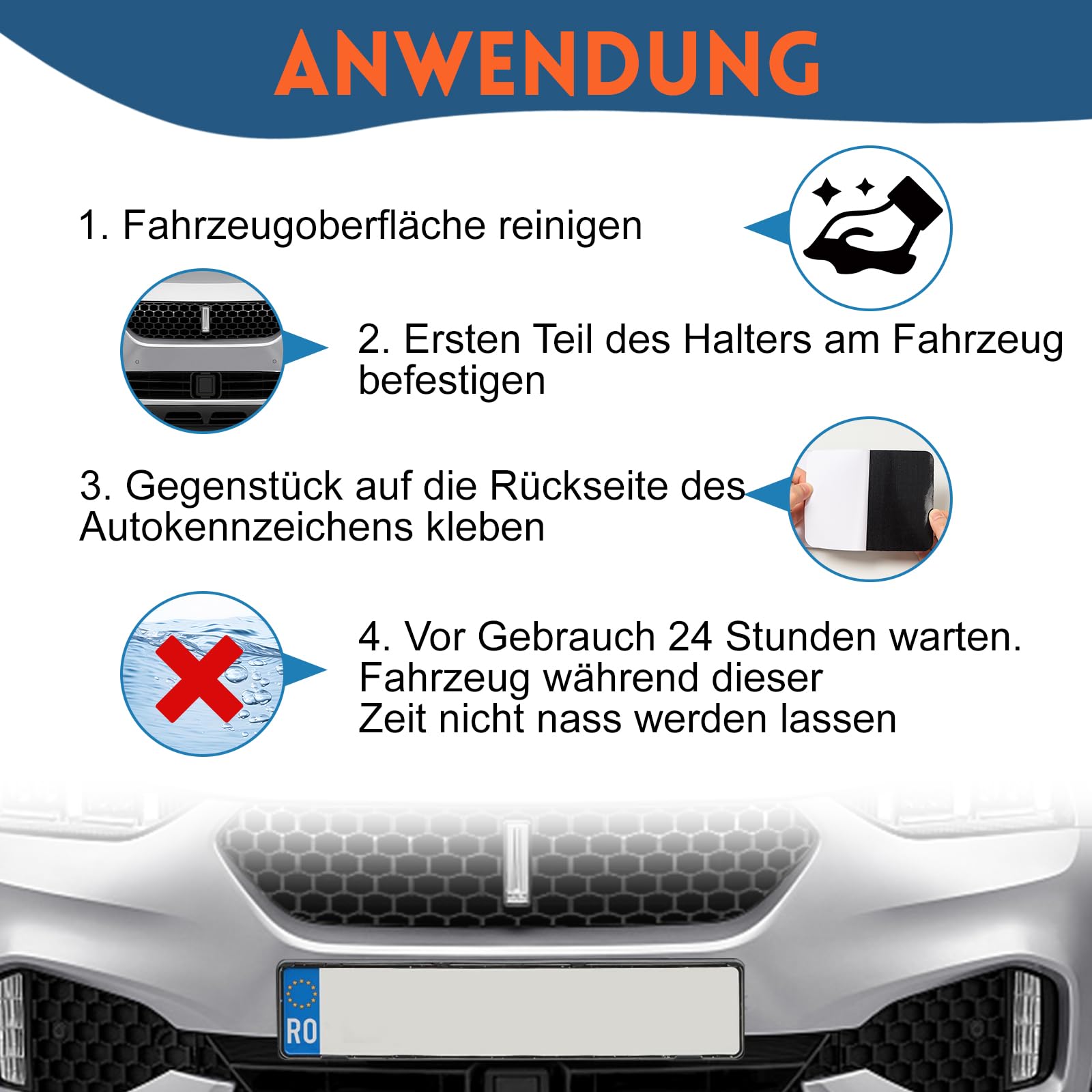 2 Paar Klett Kennzeichenhalter - Wetterfeste Halterung Ohne Bohren