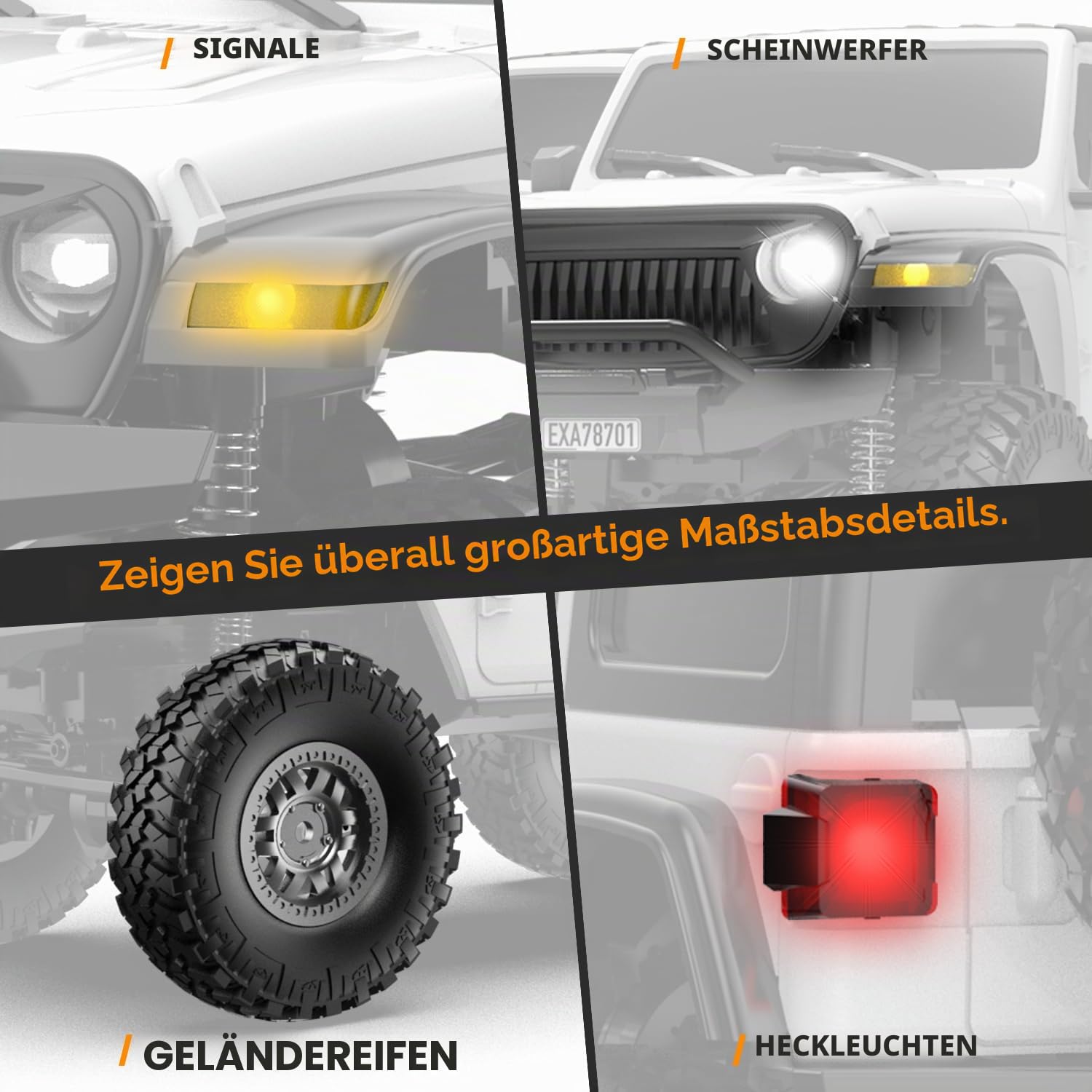 FLYCOLOR RCS24 Off Road 1/24 RC Truck 4x4 Off Road Crawler Kletterfahrzeug All Terrain RC Monster Truck Fernbedienung Auto mit hellem Scheinwerfer 2 Batterien wasserdicht Hobby-Spielzeug (RTR Weiß)