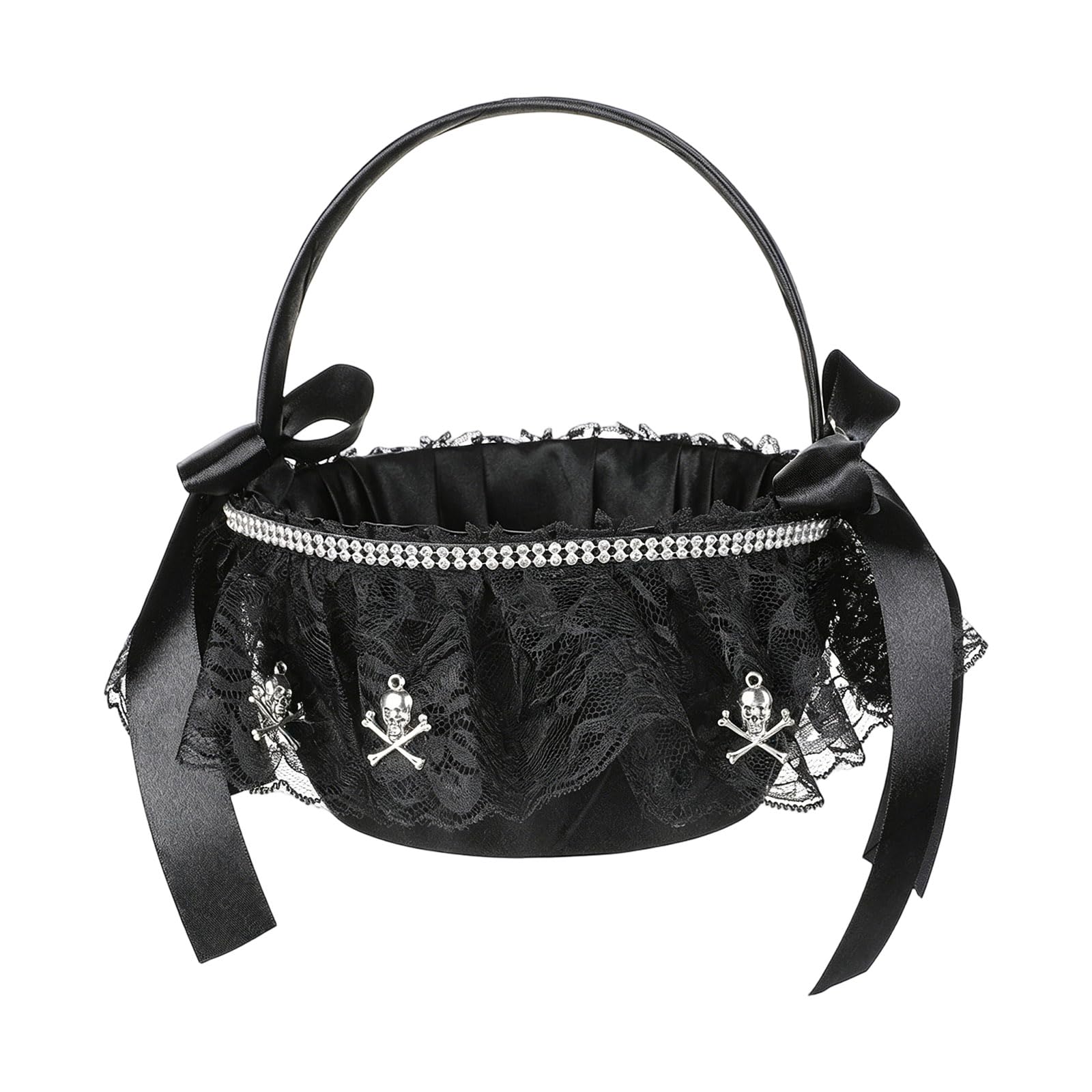 TFAOYS Halloween Candy Bucket with Single Handle, Lace Trim, Polyester Blend Holder for Treat Collection and Parties Halloween Tote Lace Trim Treat Holder Candy Pouch Seasonal Event Tote