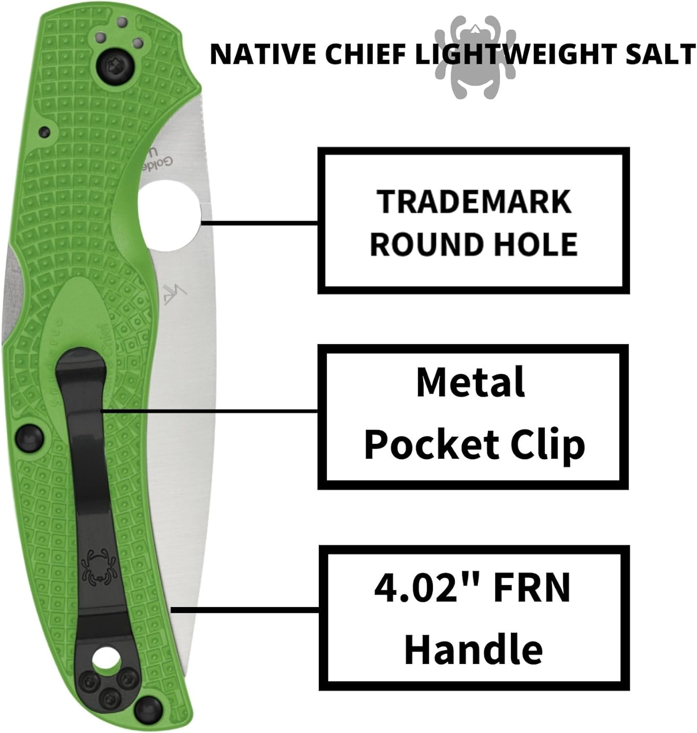 Spyderco Native Chief Lightweight Salt Folding Pocket Knife with 4" LC200N Steel Blade and FRN Handle - EDC Knife for Men and Women, Perfect for Hunting, Tactical, Camping - PlainEdge - C244PGR