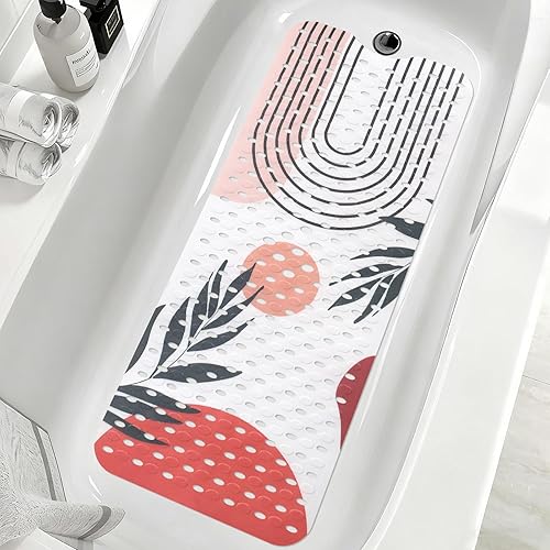 Vista 12 de Yonala - Alfombra de ducha antideslizante de alta calidad para bañera, 40 x 16 pulgadas, extra larga, con ventosas y orificios de drenaje, fácil