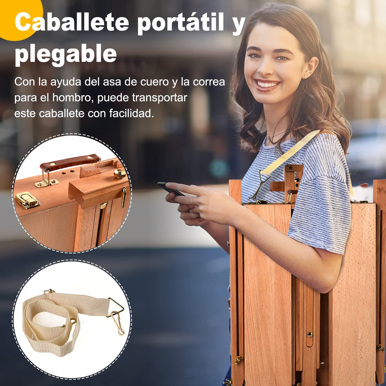 COSTWAY Caballete Madera con Estante Cajón, Caballete de Artista Plegable y Portátil, Madera de Haya, Caballete de Suelo para Lienzos Ajustable de Alto a 86 cm, 71 x 114 x 180 cm