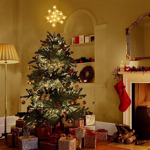 Miniatura 8 de DULEFUN Decoración para árbol de Navidad iluminada de 13.5 pulgadas con 20 luces LED, adorno para árbol de Navidad para Año Nuevo, vacaciones,