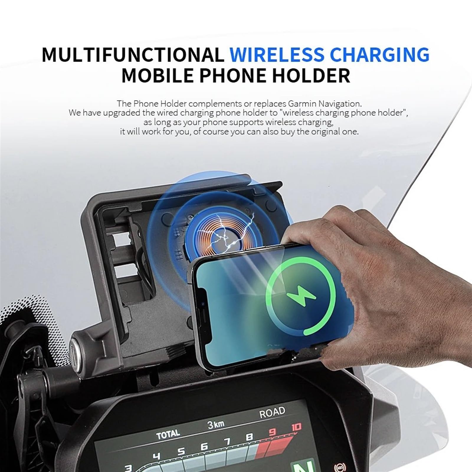 Support Telephone Velo Pour BMW R1250GS LC Pour ADV R1200GS F850GS F750GS F900XR F900R Chargeur Sans Moto Support Navigation USB Support Téléphone Portable Telephone Moto Rotation(Wireless charging)