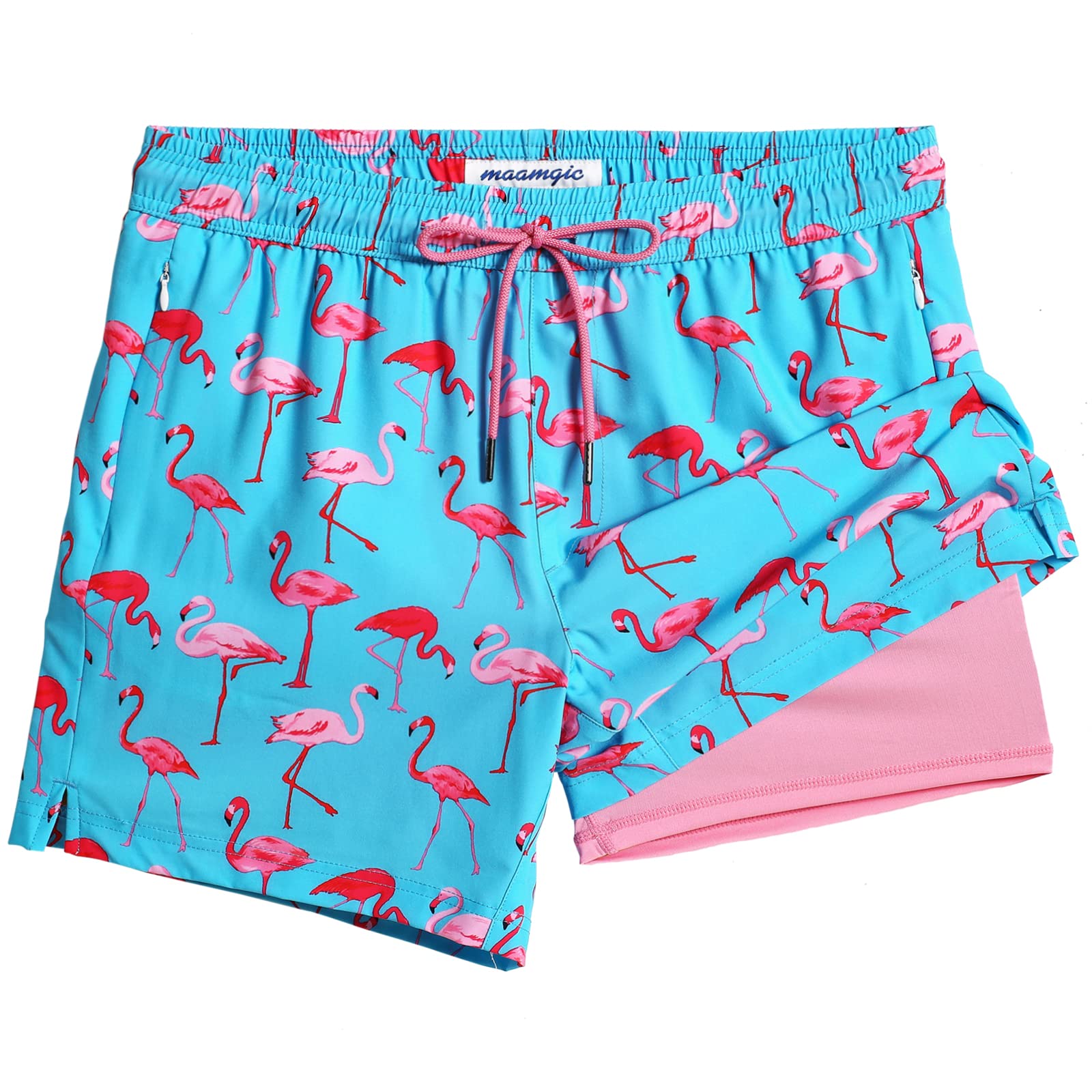 Maamgic Uomo Costume da Bagno Corto 2-in-1 Compressione Pantaloncini da Surf 7 Pollici Interni Asciugatura Rapida Shorts con Tasche