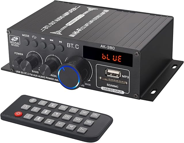 LiNKFOR Stereo Audio Power Amplifier with Bluetooth 5.0 Receiver 40W x 2 Wireless Audio Amplifier Support Multi Inputs with LCD Display Remote Control Bluetooth Stereo Amplifiers with Power Supply