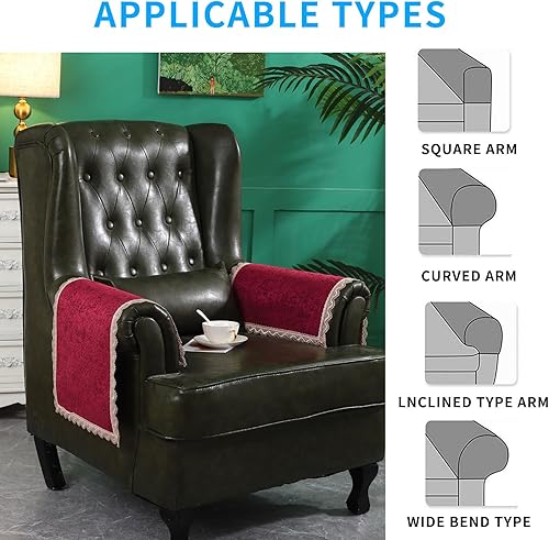 Miniatura 5 de MINJIATEX Juego de 2 fundas para brazos de sofá, fundas de encaje antideslizante para reposabrazos de sofá, fundas lavables para sala de estar,