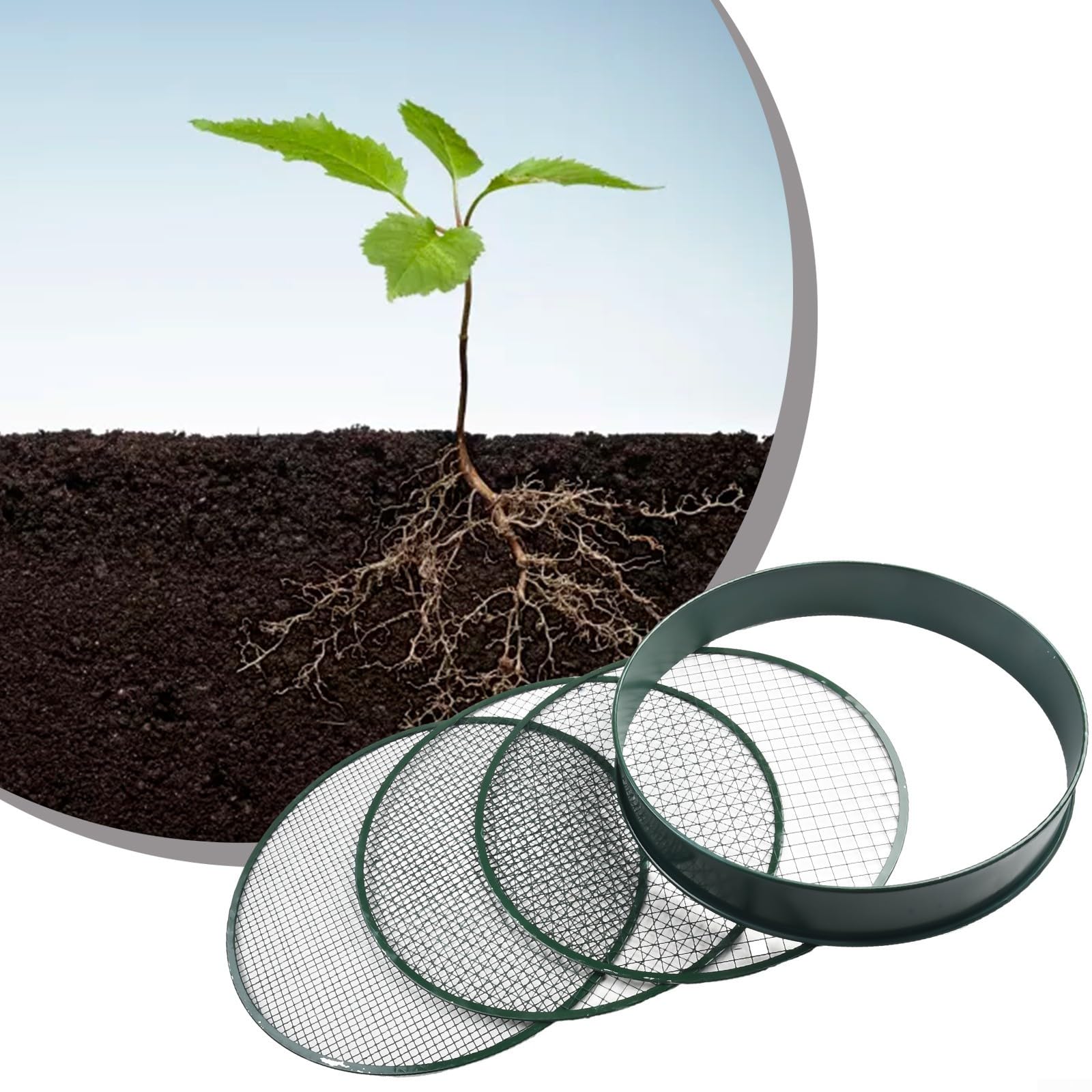 Setaccio da giardino con 3 inserti, robusto setaccio da giardino in metallo, 37 cm, 3 maglie di dimensioni, ideale per sabbia di pietra