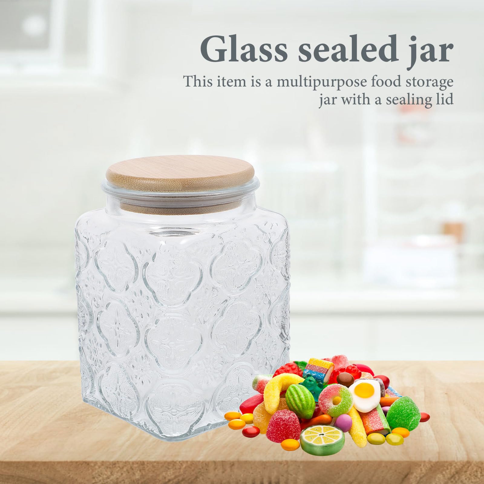 ULTECHNOVO 3 Piezas Tarro de Cristal Tapa de Bambú de 750ml Diseño de Flores en 3d, Frasco Hermético de Vidrio Resistente para Almacenar Cereales y Miel en Cocina o Restaurante