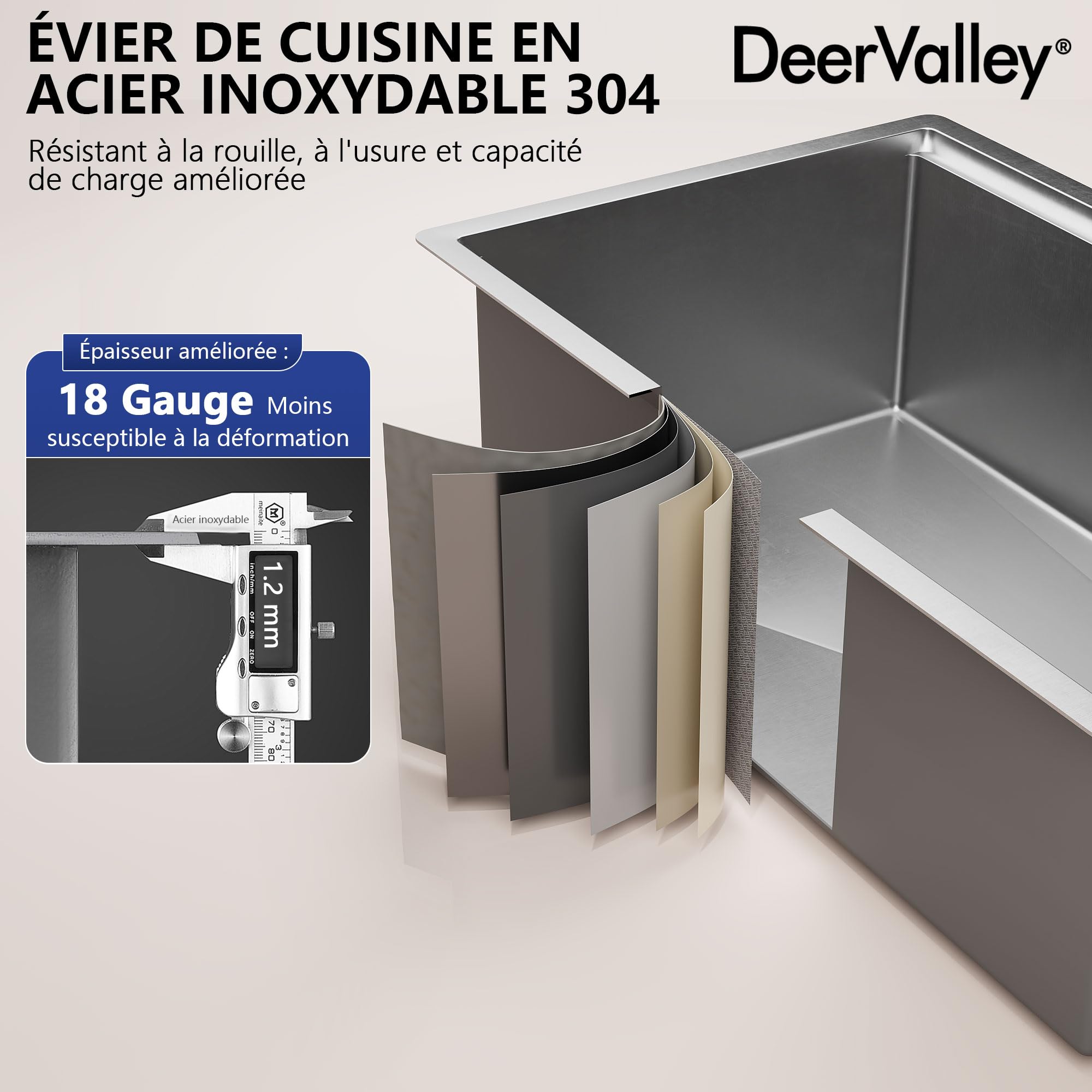 DeerValley Évier de Cuisine en Acier Inoxydable 76 x 48 cm, Evier Multifonction 1 Bac avec Mobile et planche à découper, Panier D'égouttement et Accessoires
