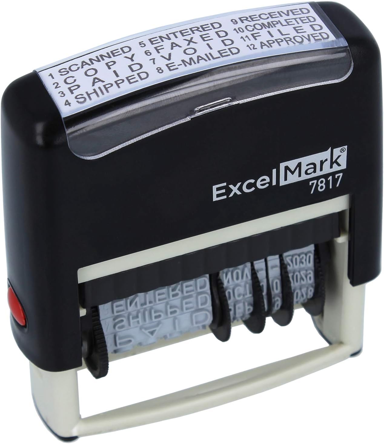 ExcelMark 12 Phrase Self-Inking Date Stamp - 2" x 1/4" Impression - Black Ink (7817)