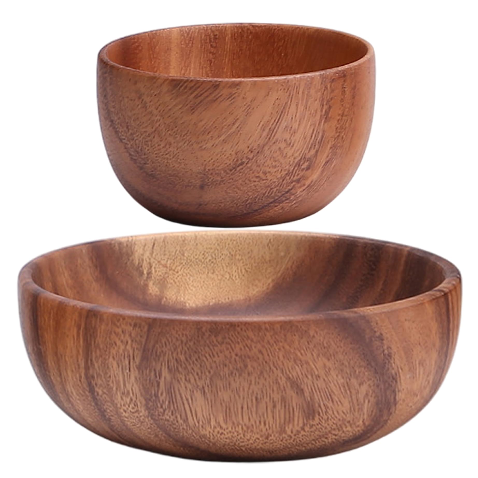 CAKEEYUM 2Pcs 4 & 8 Inch Smooth Rustic Wooden Bowls for Food with Subtle Textures for Fruits Salads Snacks Sauce Dips