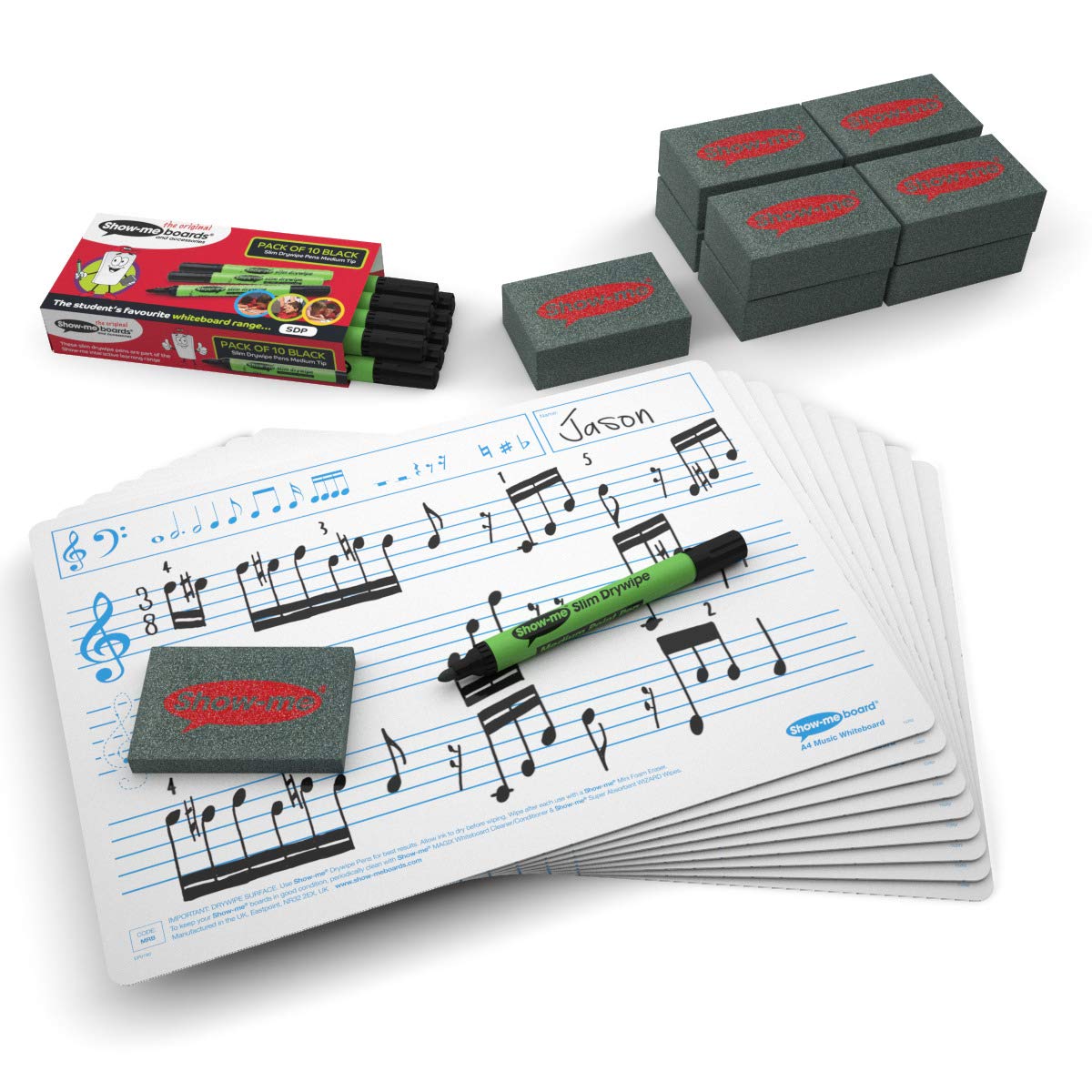 Show-me MRB10A Music Ruled Dry wipe Boards, Small Kit (Pack of 10)